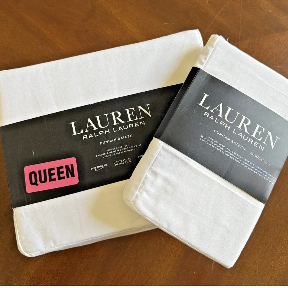 NEW Ralph Lauren Queen 6PC Dunham Sateen Sheet Set White 300 TC 100% COTTON